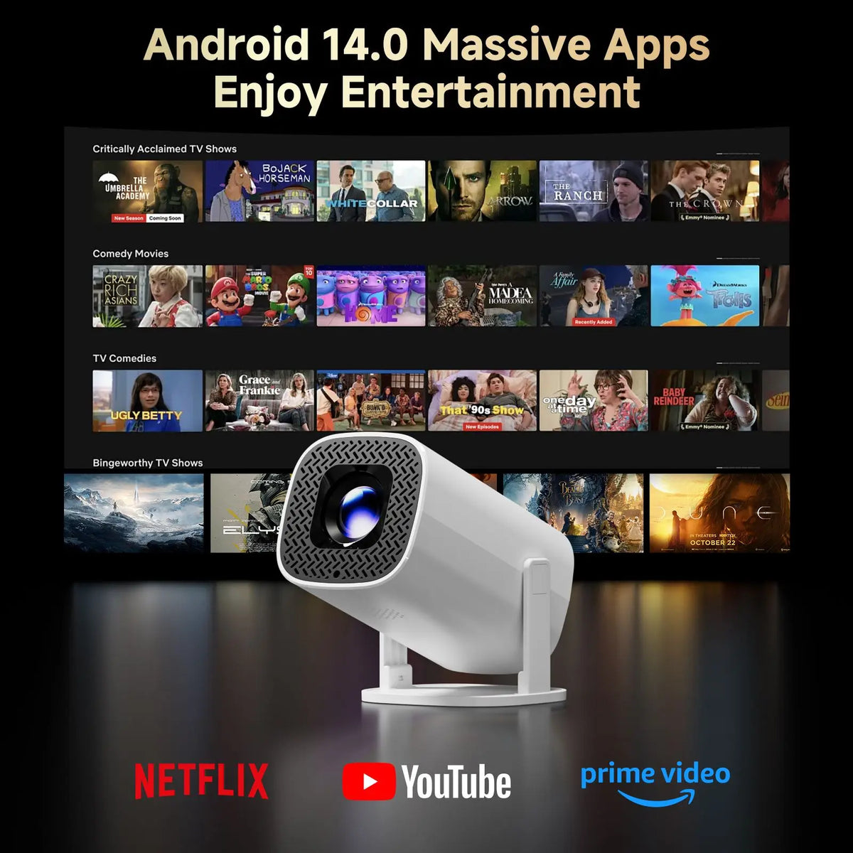 P30 Pro Smart Mini Projector – Android 14, WiFi 6, Screen Mirroring
